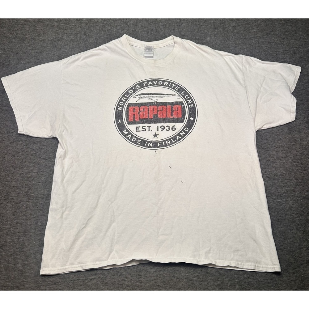 Vintage Rapala Shirt Men 2XL Short‎ Sleeve White Fishing Distressed Rare Work